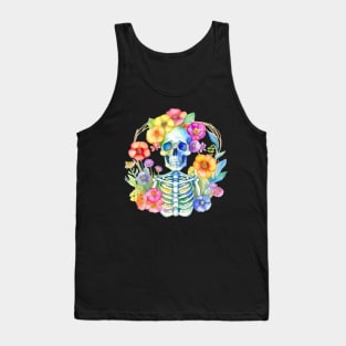 Rebirth - Watercolor Skeleton With Flowers Tank Top